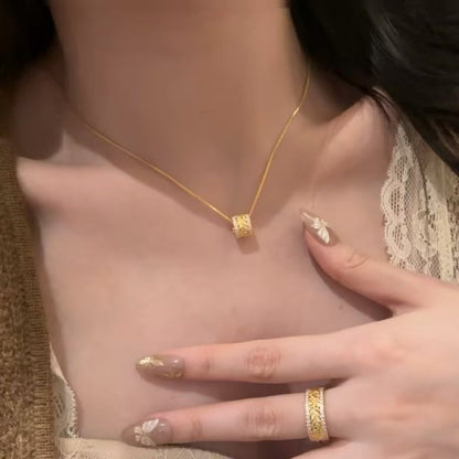 Italian Vintage Brushed Light Luxury Row Diamond Wheat Spike Necklace Retro Light Luxury High-end Design Sense Exquisite