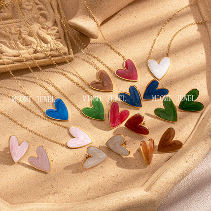 gold plated Titanium Steel Simple Versatile Stainless Steel Oil Painting Heart necklace