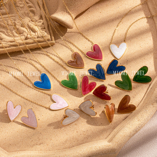 gold plated Titanium Steel Simple Versatile Stainless Steel Oil Painting Heart necklace