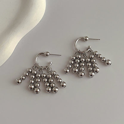 French Retro 18K Gold Jewelry Bead Curtain Waterfall Bead Earrings 925 Silver Needle Personality Trendy Earrings