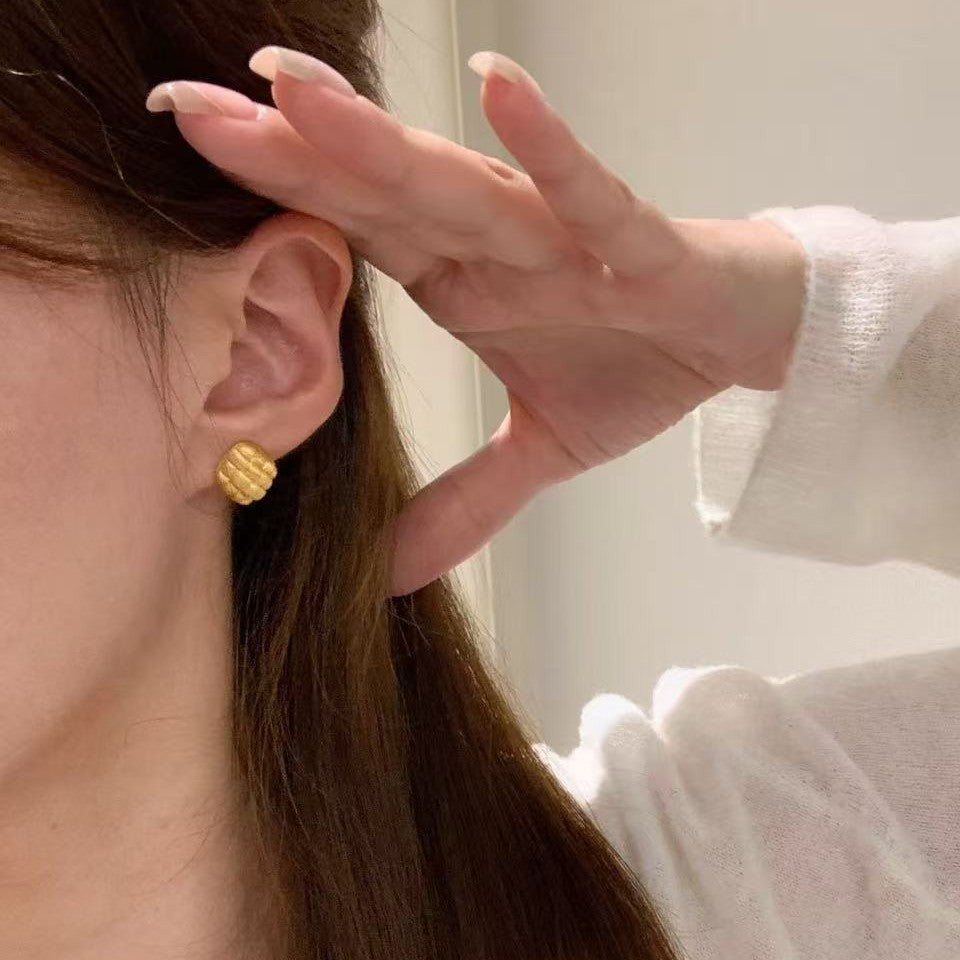 Pure Silver S925 Brushed Craft Baguette Earrings French Retro Exquisite High-end Light Luxury Design Earrings