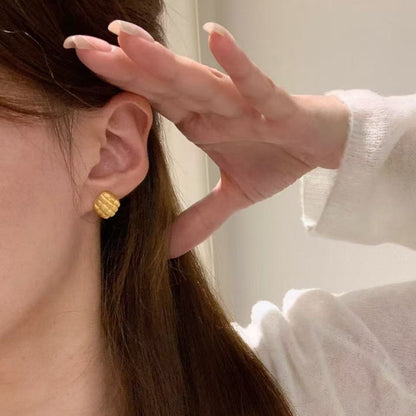 Pure Silver S925 Brushed Craft Baguette Earrings French Retro Exquisite High-end Light Luxury Design Earrings