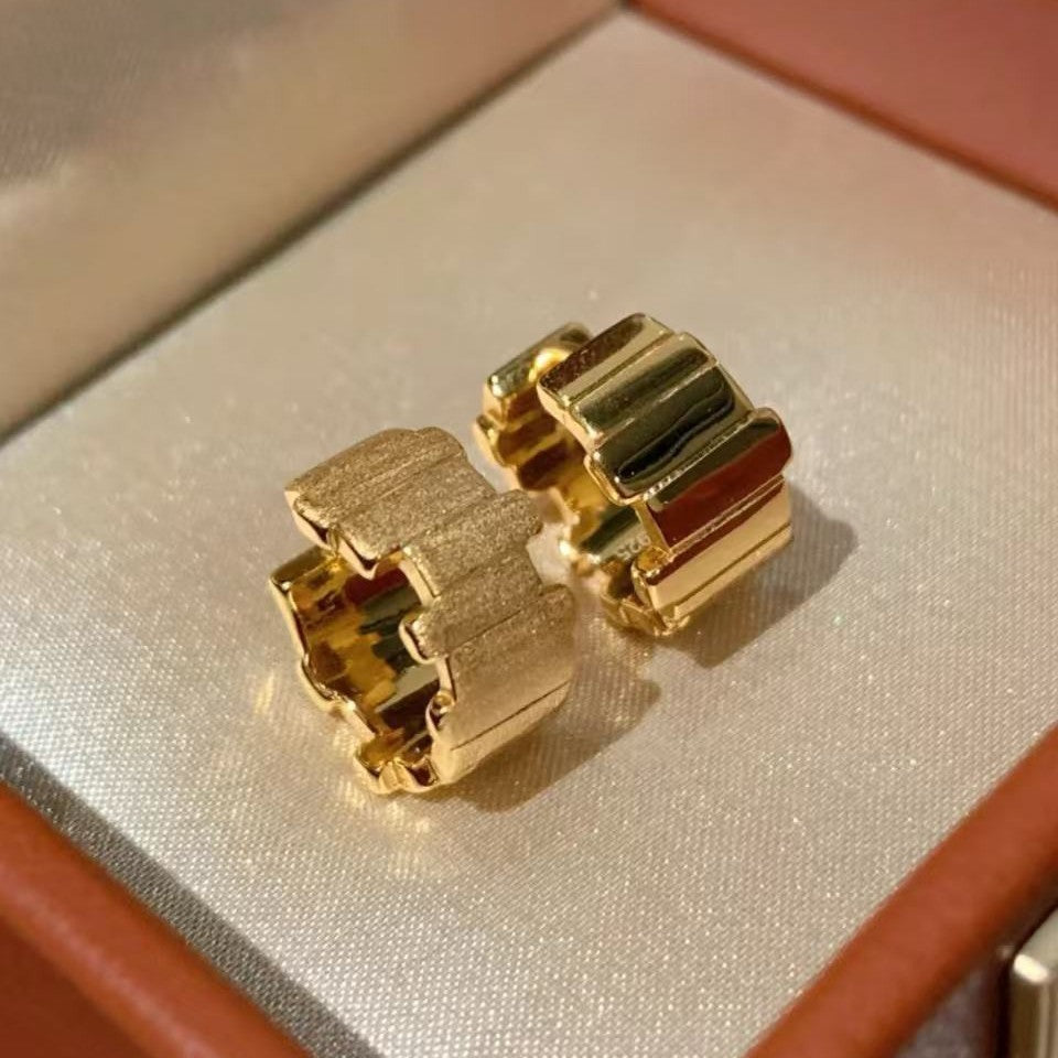 Italian Vintage Brushed Craft Double Layer Line Earrings Studs Light Luxury High-end Fashion Versatile Elegant