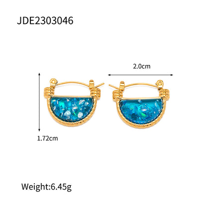Fashion Retro Style Natural Blue Resin Fan-Shaped Basket Pendant Necklace for Women Stainless Steel Jewelry