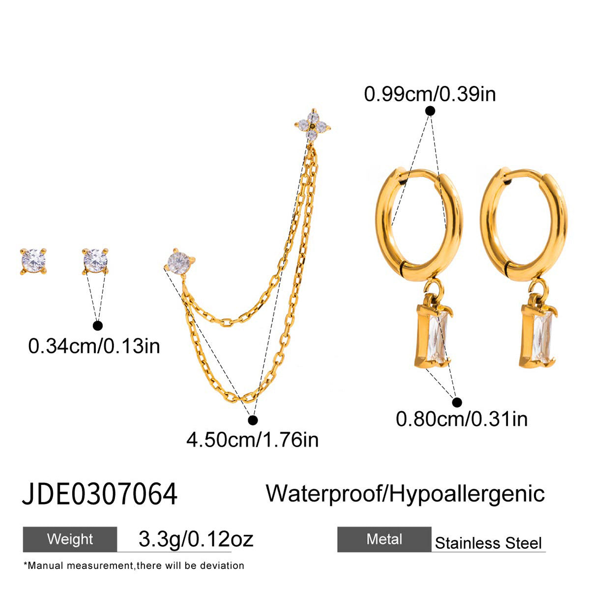 Titanium Steel Zircon Earrings Light Luxury High-end Earrings Multiple Pairs One Card Stainless Steel Earrings Non-fading