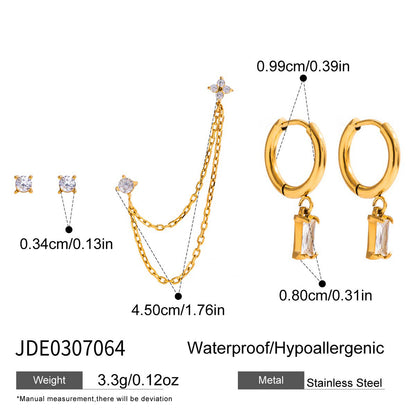 Titanium Steel Zircon Earrings Light Luxury High-end Earrings Multiple Pairs One Card Stainless Steel Earrings Non-fading