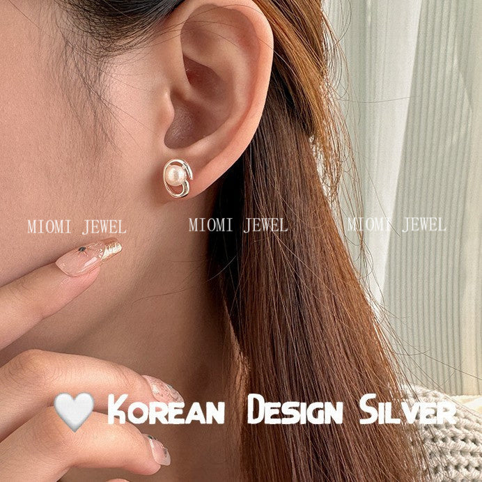 S925 Sterling Silver Line Natural Freshwater Pearl Earrings Ins Style Niche Fashion Xiaohongshu Same Style Earrings Elegant