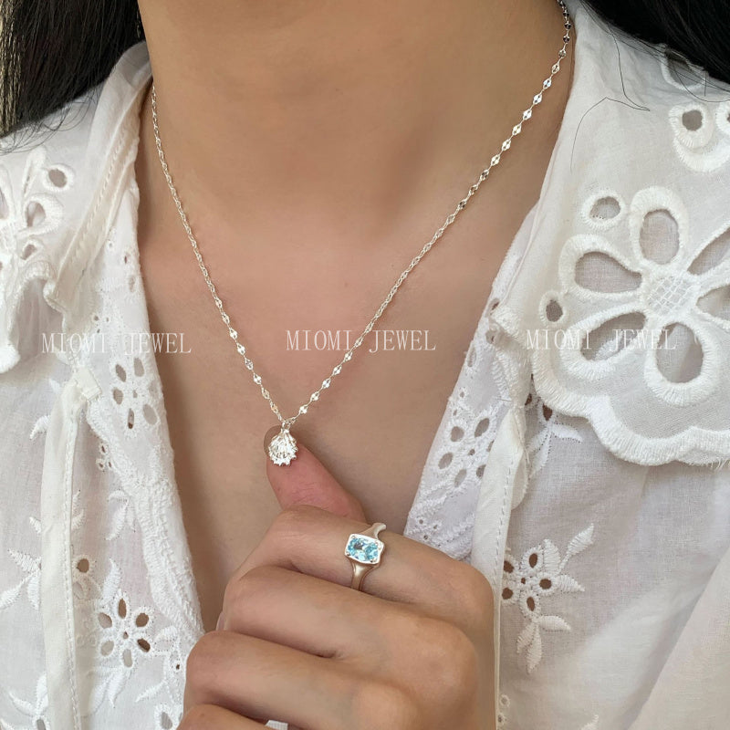 S925 Sterling Silver Wrinkled Texture Shell Necklace for Women Korean Simple Retro Niche Design Hot-Selling Collarbone Chain