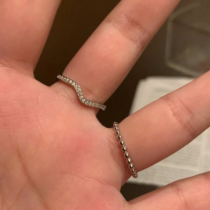 Sterling Silver S925 Wave Pattern V-Shaped High Hot Drilling Stacking Ring Versatile Niche