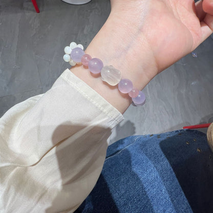 Violet Chalcedony Lychee Jelly Amethyst Bracelet for Women Rabbit Girlfriends Strawberry Crystal Bracelet