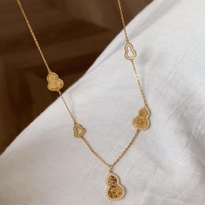 Pure Silver S925 CNC Craft Ice Broken Ice Five-Flower Gourd Necklace Light Luxury High-End Versatile Niche Collarbone Chain