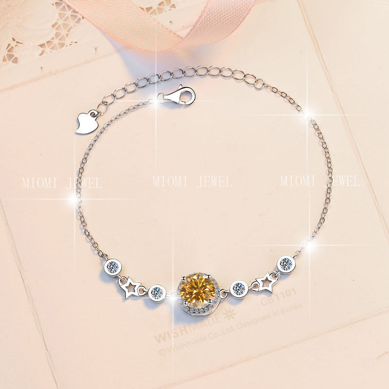 Pure Silver Bracelet Original Fashion Jewelry Simple Round Star Birthstone Jewelry Moissanite Bracelet