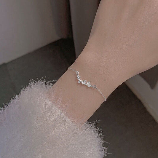 S925 Silver Leaf Bracelet for Women, Niche Design, Light Luxury, Best Friend Bracelet, New High-End Simple Jewelry