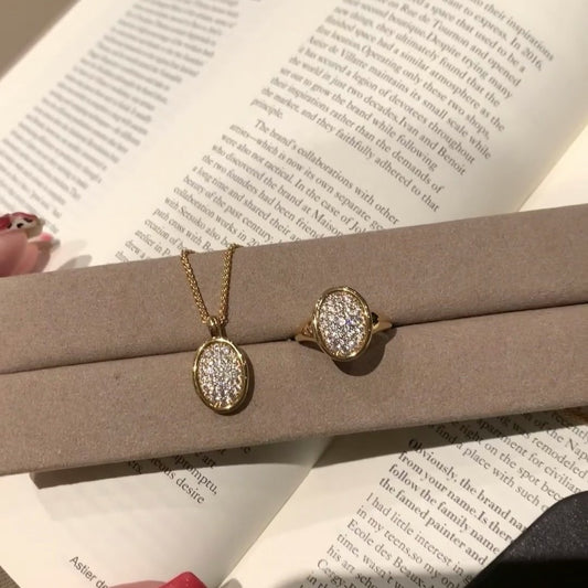 Pure Silver S925 Vintage Style High Carbon Diamond Minimalist Necklace and Earring Set Sparkling Light Luxury High-end