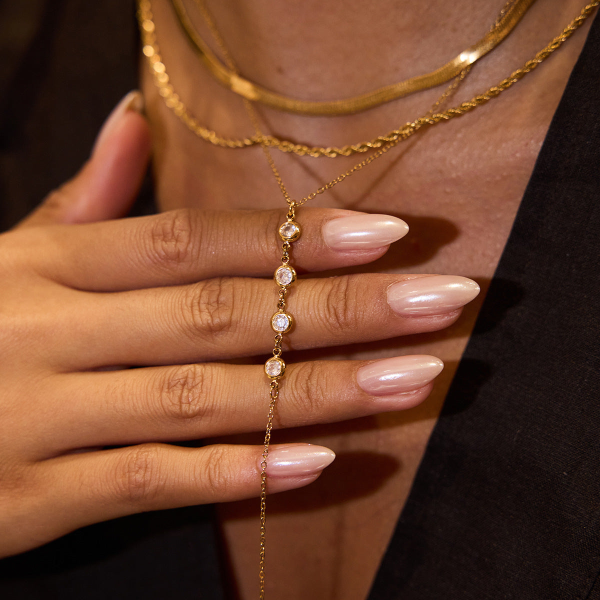 Stainless Steel Zircon Y-Chain Titanium Steel Long Necklace Light Luxury High-End Clavicle Chain Non-Fading Jewelry