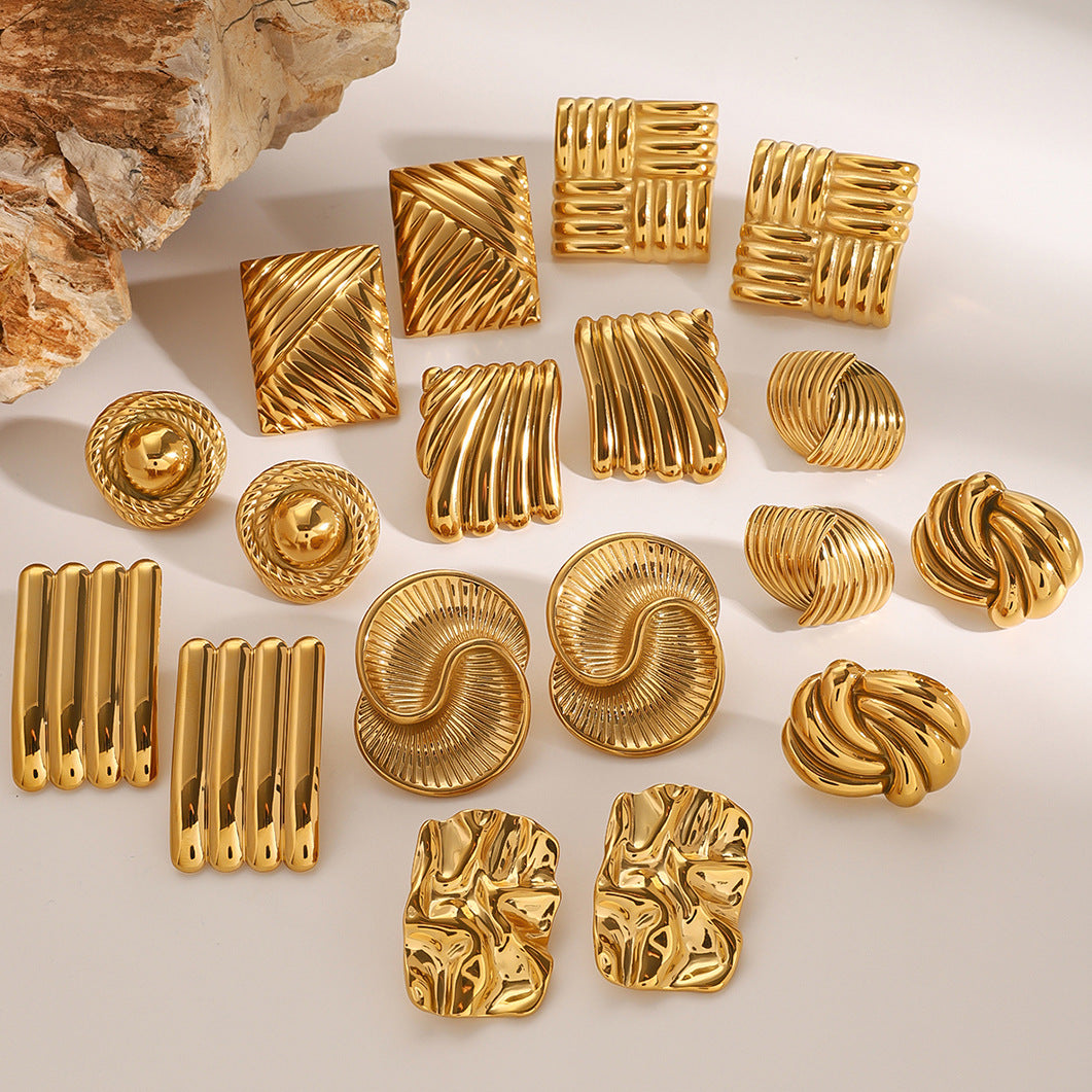 Stainless Steel Geometric Stud Earrings High-End Niche Ins Earrings Titanium Steel Ear Jewelry