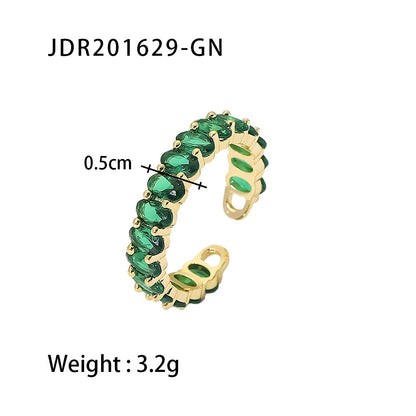 INS Style Internet Celebrity Jewelry 18K Gold Stainless Steel Inlaid Green Zircon Ring Women's Fashion Versatile Ring
