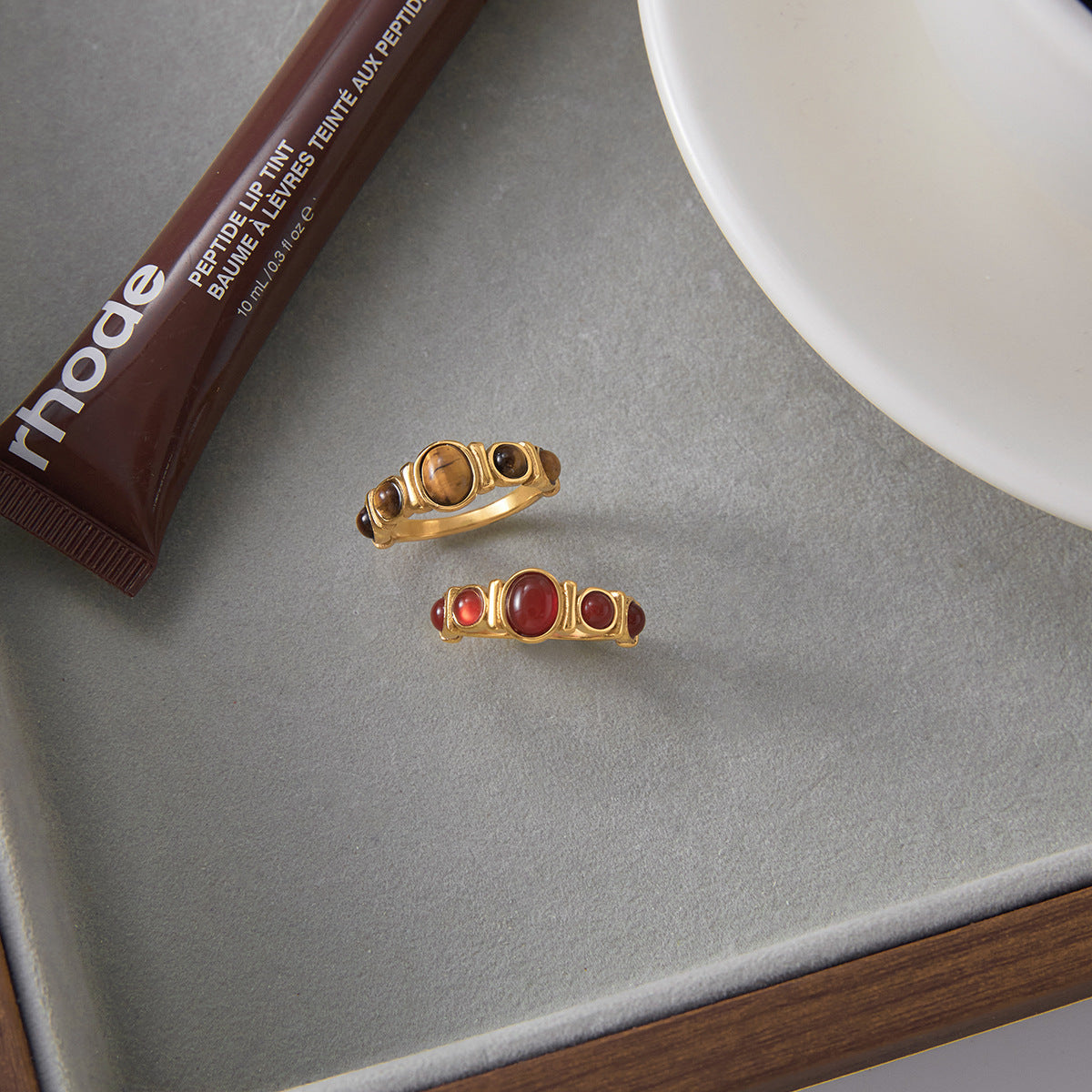 Tiger Eye Stone Titanium Steel Ring Non-Fading Stainless Steel Agate Jewelry for Women High-End Rings