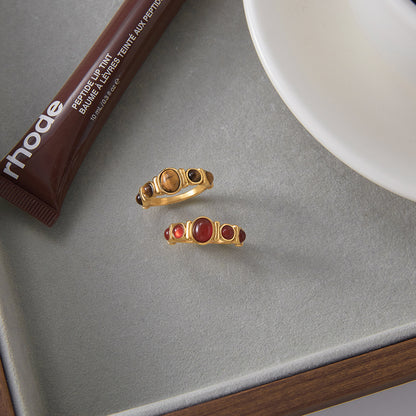 Tiger Eye Stone Titanium Steel Ring Non-Fading Stainless Steel Agate Jewelry for Women High-End Rings