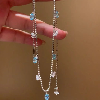 Pure Silver S925 Light Luxury Paraiba Zircon Geometric Water Drop Necklace Simple Trendy Collarbone Chain Fashionable High-end Feel