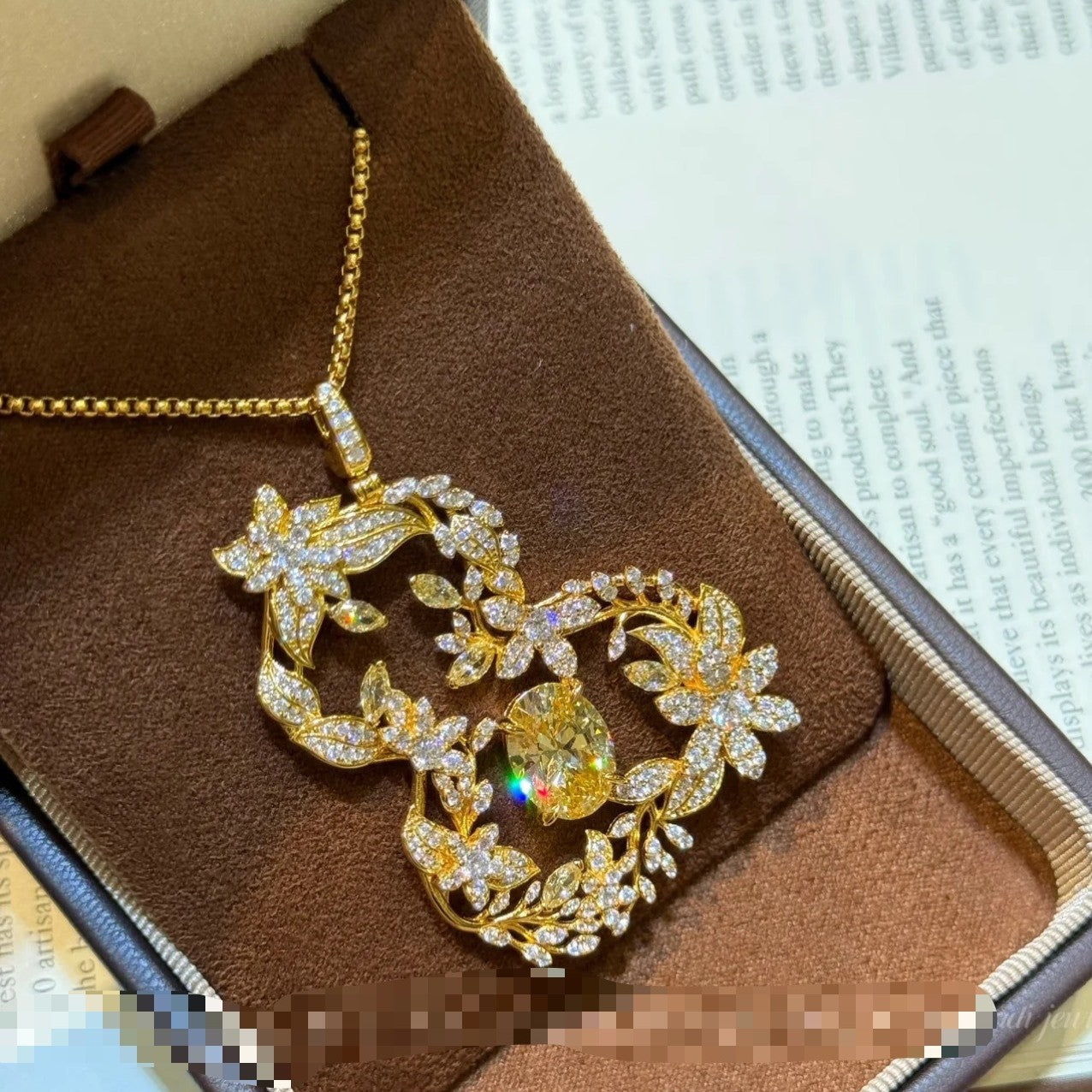 Silver S925 High-End Light Luxury Floral Full-Inlaid Yellow Diamond Gourd Sweater Chain Cool and Elegant Exquisite Collarbone Chain