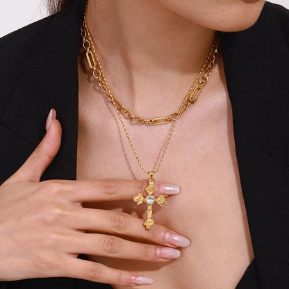 Cross Zircon Titanium Steel Necklace Light Luxury High-end Non-fading Jewelry Stainless Steel Accessories