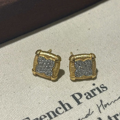 Pure Silver S925 Italian Craft Brushed Craft Four-Leaf Clover Color-Blocked Electroplated Earrings High-End Light Luxury Versatile