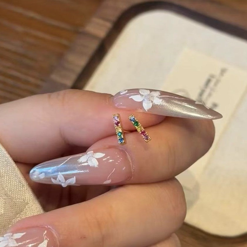 Dopamine Colorful Zircon Earrings Personality Fashion High-end S925 Silver Colorful Zircon Earrings