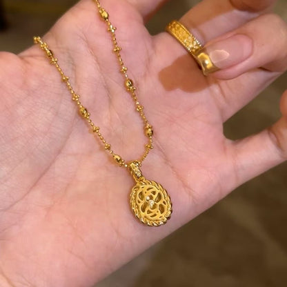 Italian Craft Vintage Style Brushed Wheat Spike Gold Egg Necklace and Earring Set