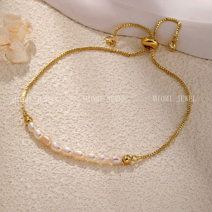Niche Design Minimalist Freshwater Pearl Chain Stitching Bracelet Mother's Day Gift Versatile Adjustable Bracelet for Women