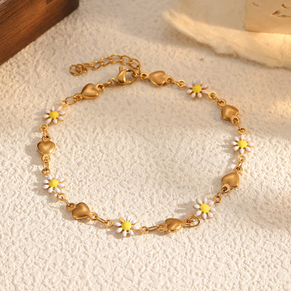 Stainless Steel Oil Drop Daisy Necklace for Women Versatile Titanium Steel Non-Fading Bracelet Jewelry Flower Accessories