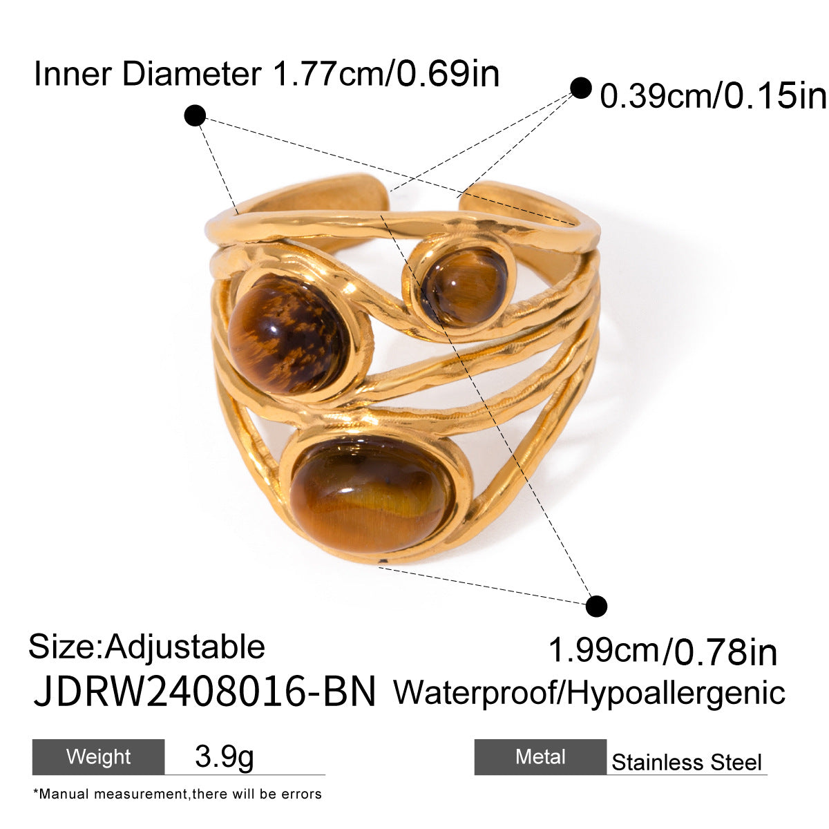 Tiger Eye Stone Ring Niche High-End Feel Hand Jewelry Titanium Steel Non-Fading Women's Ring