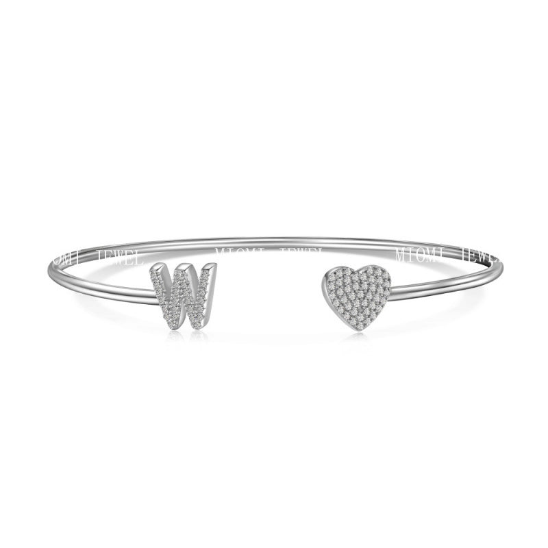 S925 Sterling Silver English Letter Bracelet for Women with Micro Pave Zirconia, Light Luxury Personality Style Bracelet