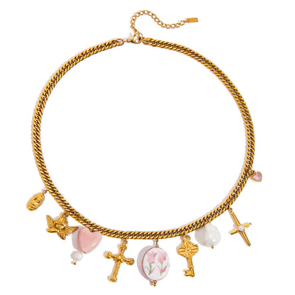 Stainless Steel Ceramic Heart Necklace Light Luxury High-End Clavicle Chain Non-Fading Titanium Steel Jewelry