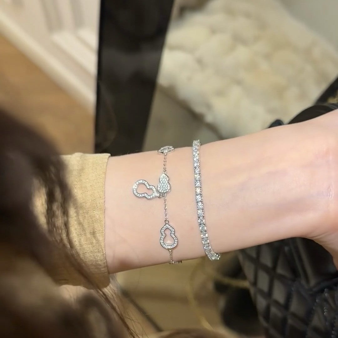 Pure Silver S925 Full Diamond Fortune Gourd Bracelet for Women, Light Luxury Niche Design, High-end Versatile Exquisite Bracelet Jewelry