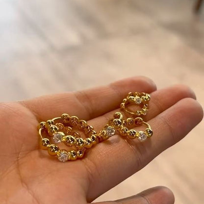 Pure Silver S925 Bubble Diamond Large Hoop Earrings French Light Luxury Niche Simple Ins Style Versatile Daily