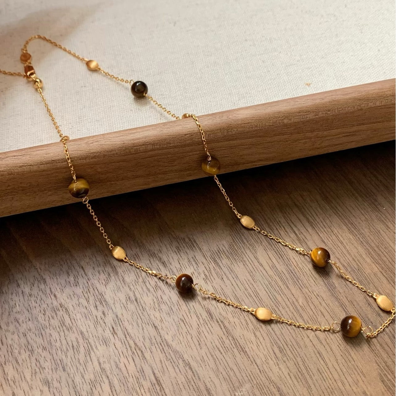 Sterling Silver S925 Brushed Craft Natural Tiger Eye Necklace New High-end Light Luxury Niche Temperament Layered Choker