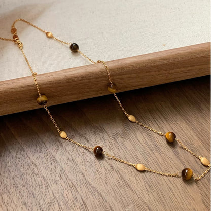 Sterling Silver S925 Brushed Craft Natural Tiger Eye Necklace New High-end Light Luxury Niche Temperament Layered Choker