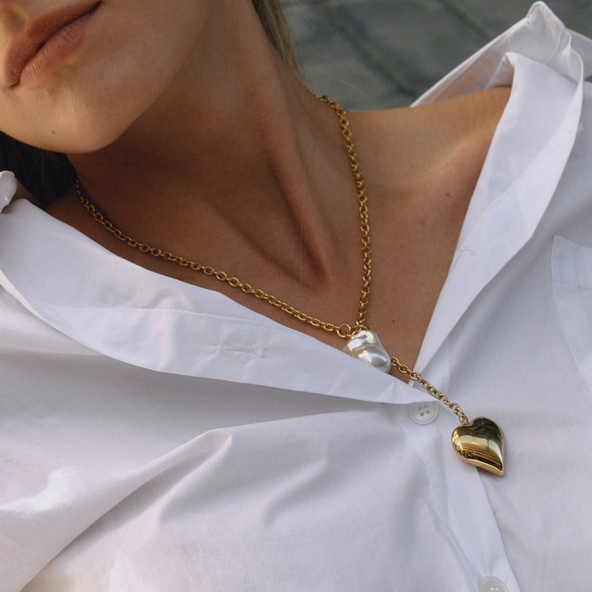 Titanium Steel Imitation Pearl Long Necklace Light Luxury High-end Y-shaped Chain Non-fading Jewelry Stainless Steel Accessories