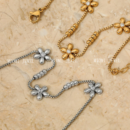 New Sweet Floral Round Bead Bracelet Stainless Steel Vacuum Plating Color Retention Exquisite Versatile Gentle Style Jewelry