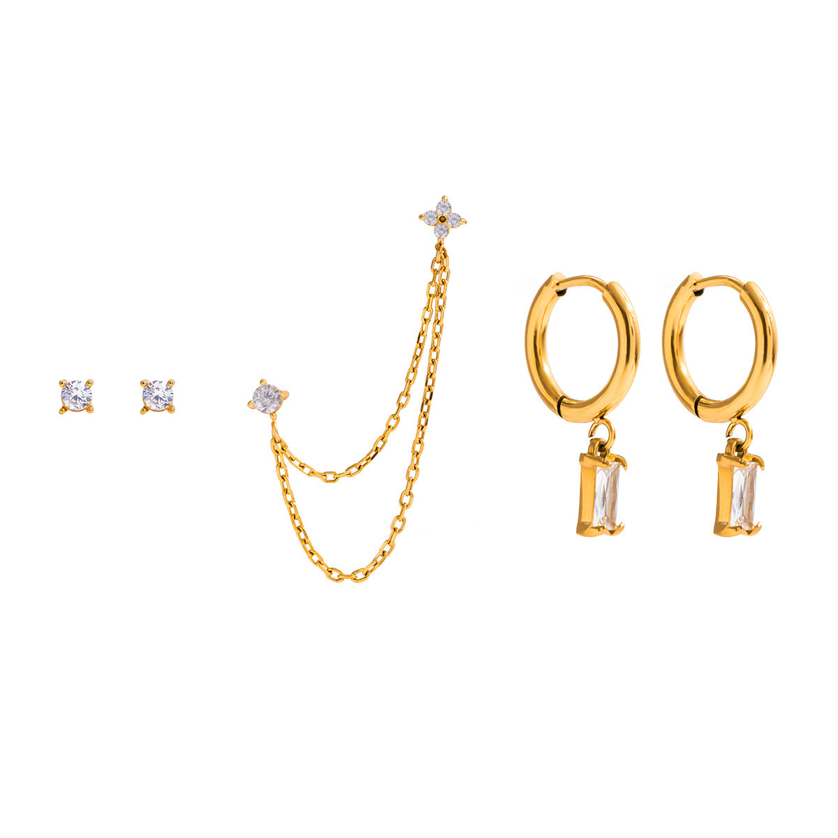 Titanium Steel Zircon Earrings Light Luxury High-end Earrings Multiple Pairs One Card Stainless Steel Earrings Non-fading