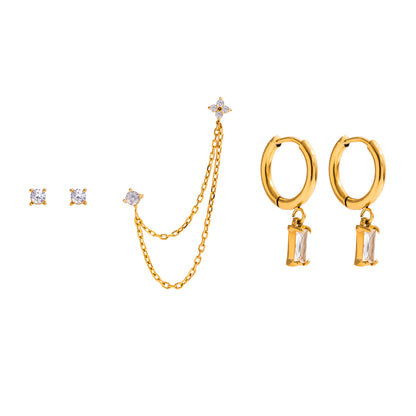 Titanium Steel Zircon Earrings Light Luxury High-end Earrings Multiple Pairs One Card Stainless Steel Earrings Non-fading