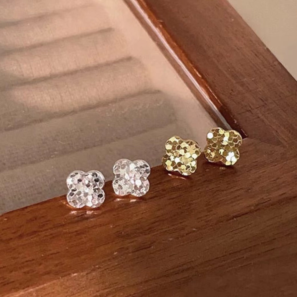 Sterling Silver s925Shining Dragon Scale Crushed Ice CNC Craft Lucky Four-Leaf Clover Earrings for Women New Hot-Selling High-End Earrings