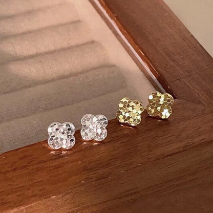 Sterling Silver s925Shining Dragon Scale Crushed Ice CNC Craft Lucky Four-Leaf Clover Earrings for Women New Hot-Selling High-End Earrings