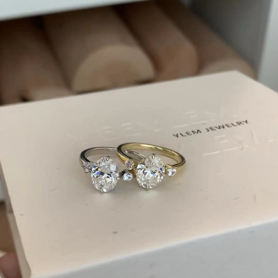 Italian Vintage Brushed Light Luxury High-End Jewelry 925 Sterling Silver High Carbon Diamond Pigeon Egg Ring New Model