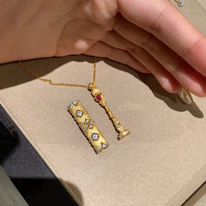 Italian Light Luxury Style Brushed Gold Cylinder Pendant Magic Wand Scepter Necklace for Women Niche Light Luxury High-end Clavicle Chain