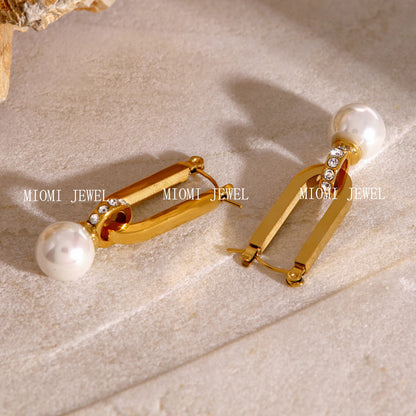 Stainless Steel Pearl Earrings Zircon Studs High-End Ins Style Earrings 18k Gold Titanium Steel Ear Clips