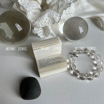 White Crystal Round Bead OT Buckle Bracelet S925 Sterling Silver Ins Niche Simple Versatile Bangle Minimalist Style High-end Feel