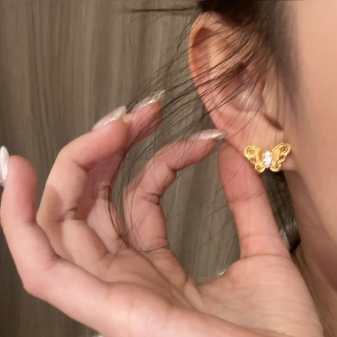 925Silver Plant Series Brushed Craft Butterfly Earrings Exquisite High-end Design Niche Retro Earrings