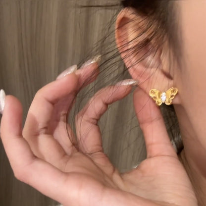 925Silver Plant Series Brushed Craft Butterfly Earrings Exquisite High-end Design Niche Retro Earrings